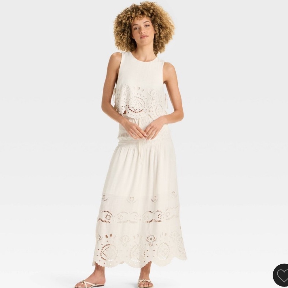 Women's High-RIse Embroidered Eyelet Drop Waist A-Line Skirt And Top XL - Future